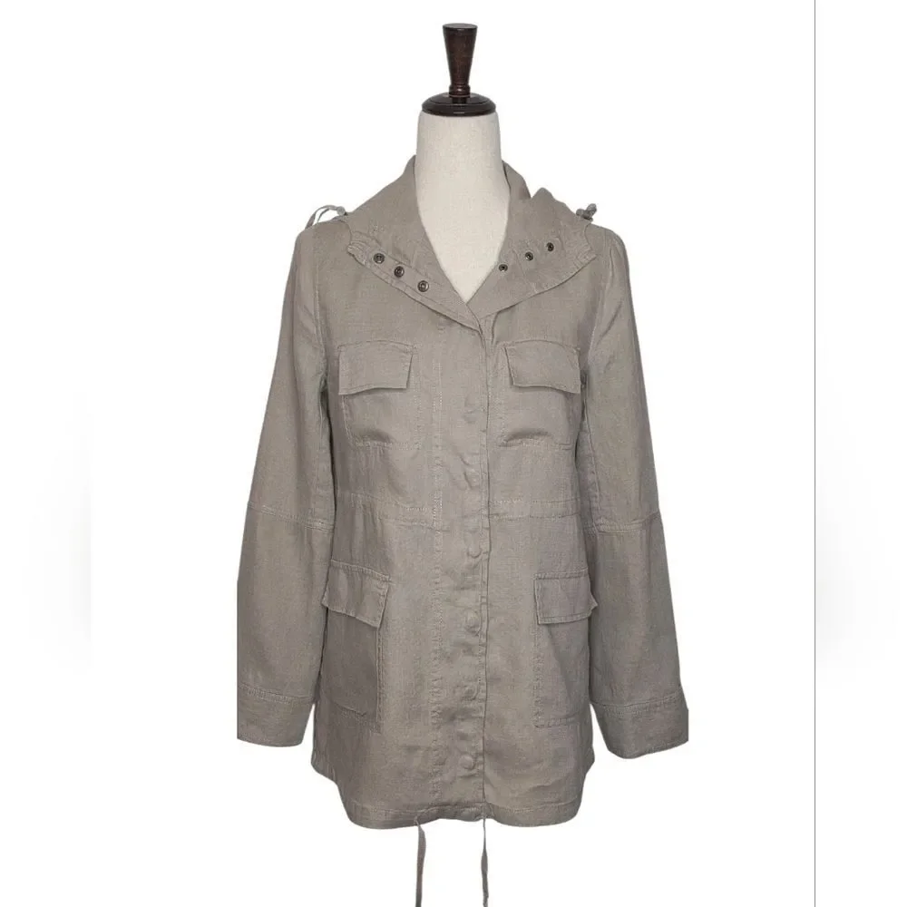 London Jean Toupe 100% Linen Hooded Utility Jacket Size XS